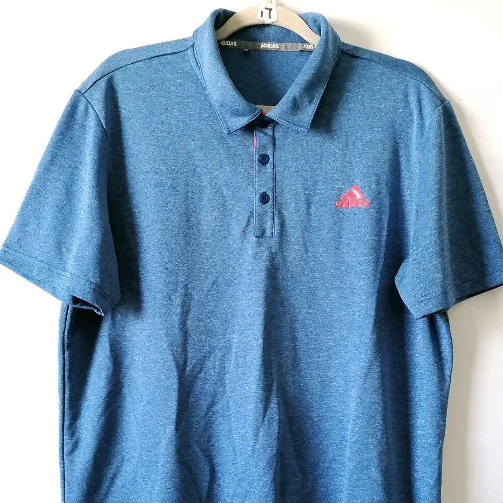 Adidas Mens Blue Short Sleeve Collared Polo Athletic T-Shirt L